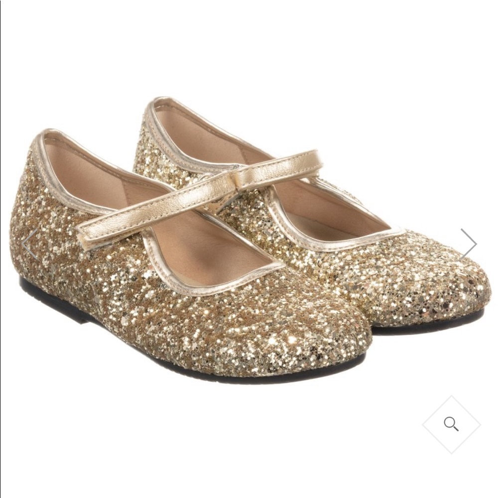Manuela de Juan Gold Glitter Bar Shoes, size 27